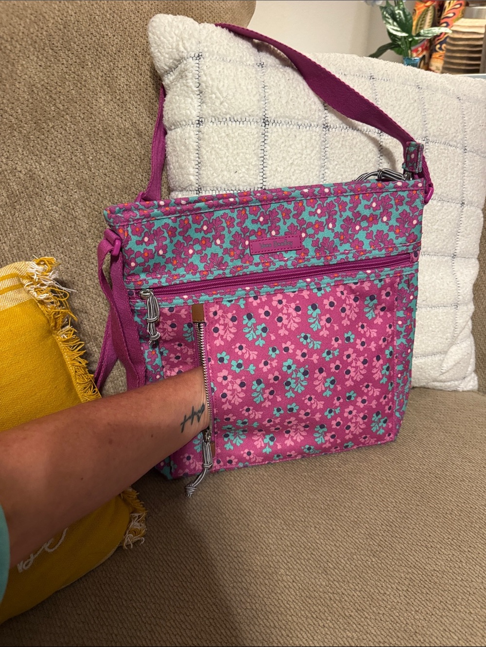 Vera Bradley Pink and Teal Floral Crossbody Bag - Picture 2 of 5